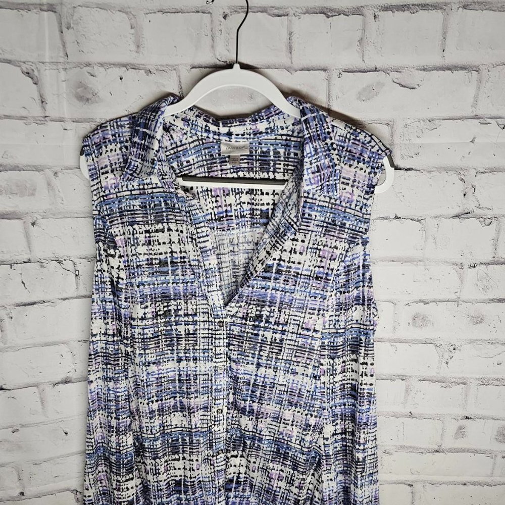 Purple Black and White Buttondown Sleeveless Top